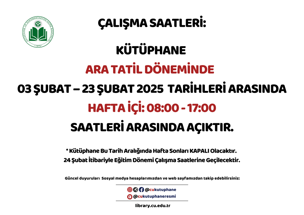 Ara Tatil Dönemi Çalışma Saatleri